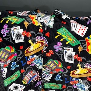 Silk poker casino gambling dice button up shirt